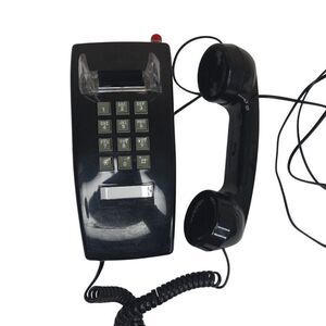 Retro Bittel Black Corded Wall Phone Telephone Push Button Dial Red Indicator Li